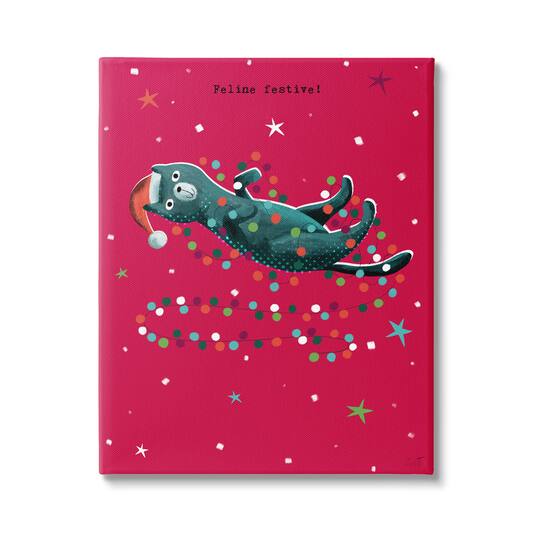 Stupell Industries Feline Festive Christmas Cat Canvas Wall Art
